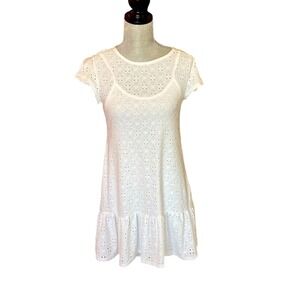 White‎ Eyelet Sundress Womens Soft Girl Cottagecore Babydoll Coquette Dress L
